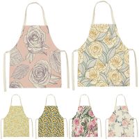 Cute Floral Flowers Pattern Kitchen WomenS Sleeveless Apron Bib Household Cleaning Easy To Clean At Home And Prevent Oil Stains