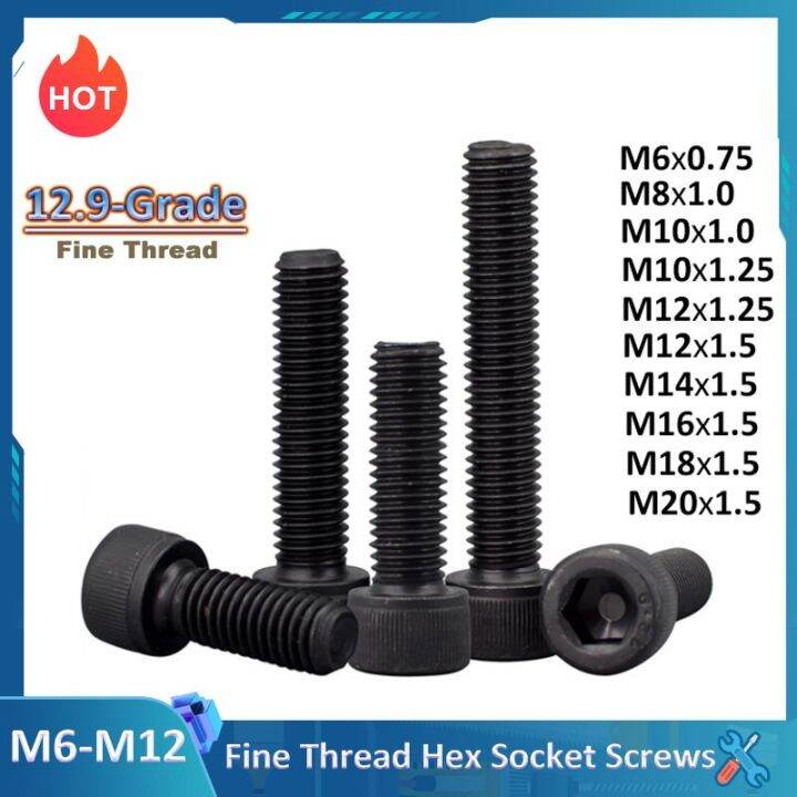 12.9Grade Fine Thread Socket Screws Hex Hexagon Cap Screws Allen Bolts M6x0.75 M8x1 M10x1 M10x1