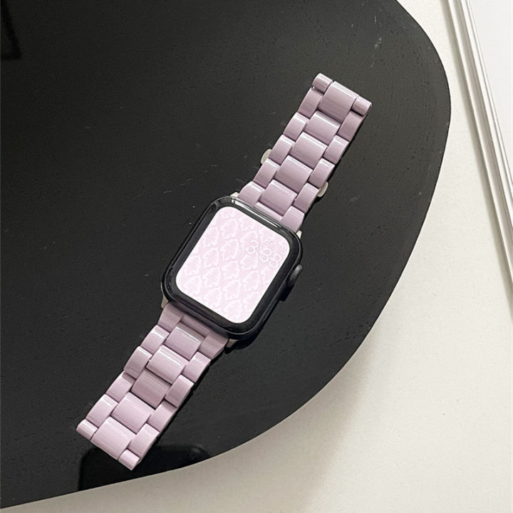 ลูกอมสีเรซิ่นสายสำหรับแอปเปิ้ลดูอัลตร้า49มิลลิเมตร45-41-42-44-40มิลลิเมตร-m-acaron-แทนที่ข้อมือสร้อยข้อมือเข็มขัดอุปกรณ์สายนาฬิกาข้อมือ