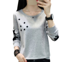 Womens Casual 2021 Autumn Korean Embroidered Stars Fashion Women Sweatshirt Plus Size O-Neck Blouse Long Sleeve Pullover Clothes