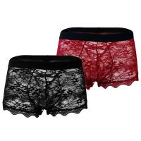 Mens Sexy Underwear Lace Transparent Mesh Low Waist Boyshort Black Red Mens Underwear Boxers Breathable Ropa Interior Hombre