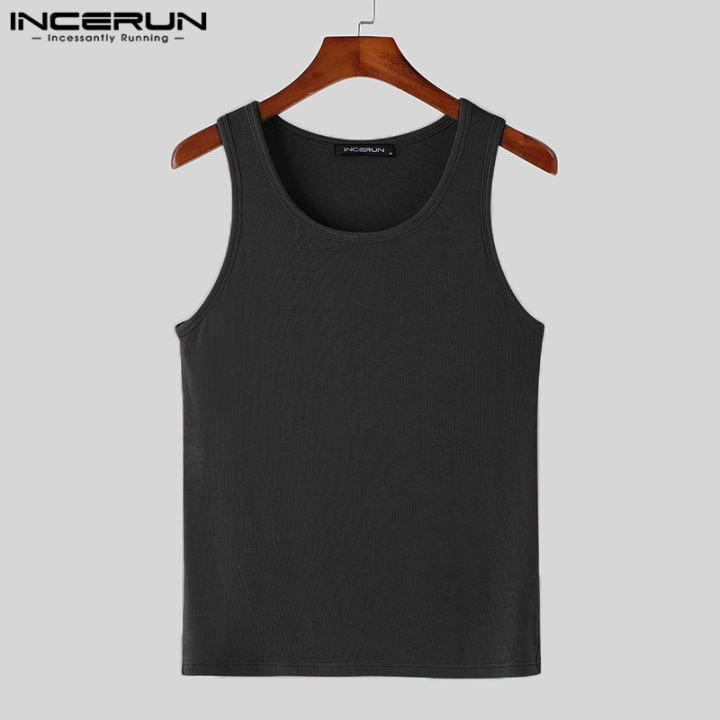 incerun-เสื้อทีเชิร์ตฟิตกล้ามผู้ชายเสื้อยืดคอกลมสำหรับนักเพาะกายเสื้อกล้ามใส่เล่นกีฬา-สไตล์เกาหลี