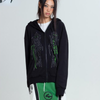 KOSAHIKI Punk Skull Print Hooded Hoodie Women Y2k Goth Zipper Sweatshirt 2021 Korean Ins Streetwear Loose Clothes Moletom