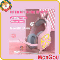 ManGou GS-1000 Cute Pink Cat Ears Gaming Earphones สีชมพูแมวหูตัดหูฟังเกมพร้อมไมโครโฟนและไม่มีเสียงรบกวนหูฟังสำหรับเล่นเกมกับ