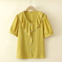 【มีไซส์ใหญ่】Plus Size XL-4XL Womens False Button Summer Shirts Oversized A-line Solid Color Female Tops Vintage Fashion Top