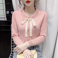 ☁☃✑ Doll Collar Small Fragrant Knit Sweater Women New Bow Loose Pullover Long Sleeve Bottoming Shirt