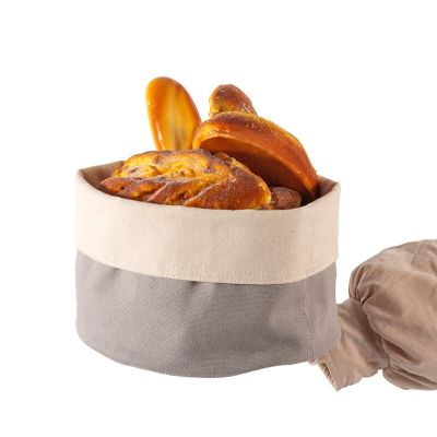 1Pc ECO 100% Cotton Colorblock Canvas Round Bread Bag Food Grade Reusable Eco-friendly Storage Bread Basket
