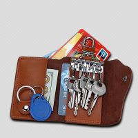 ❄❁✜ Leather Man Key Wallets Short Square Cowhide ID Card Holder Zipper Multi-function Car Key Chain Wallet Housekeepers Wholesale