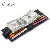 Fashion Black Money Clips Famous Brand High Quality Genuine Leather Men Wallets Hasp Mini Purse Vintage Men Wallet CONTACTs