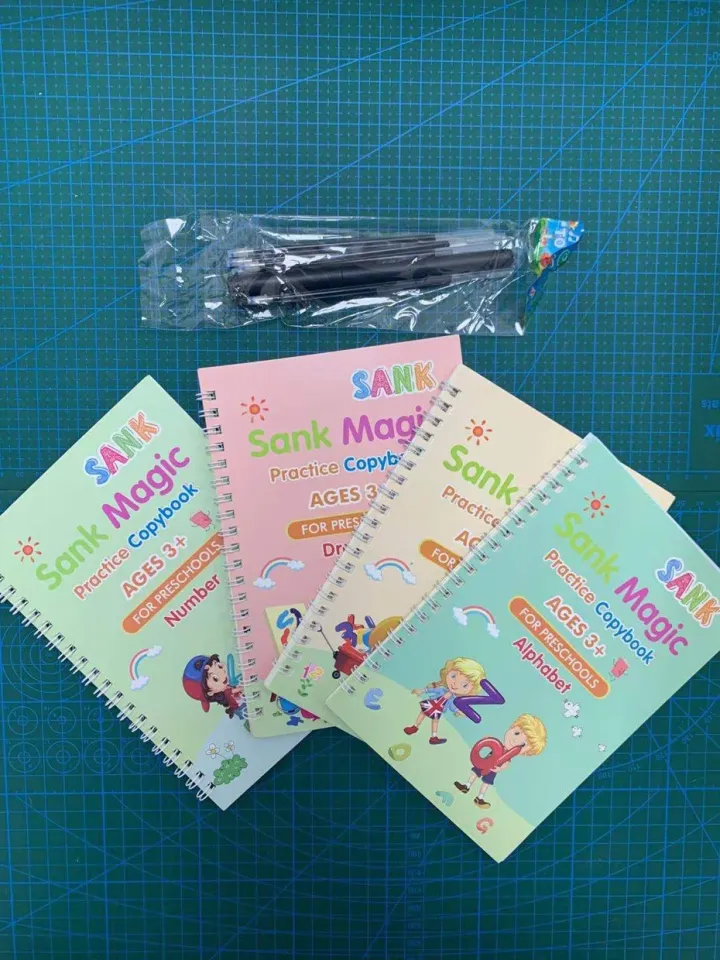 1 Set/4pcs All English Children's Hard Pen Groove Character Copybook Magic  Copybook Pen Control Exercise Book