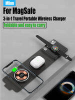 (HOT)3 In 1 Wireless Charger Magnetic Fold Clear Glass Portable Double 15W Fast Charger สำหรับ MagSafe 13 12 Air Pods