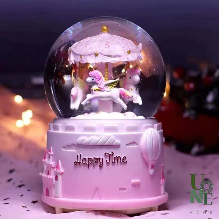 uonehome-พร้อมส่ง-h051-กล่องดนตรีลูกแก้ว-ม้าหมุนหิมะ-ของขวัญวันเกิด-มีบริการรับห่อของขวัญ-การ์ดแถม