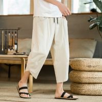 CODhuanglan212 Cotton Linen Cropped Pants Ethnic Style Plain Color Loose Harem Wide Breathable Carrot Fat Large Size