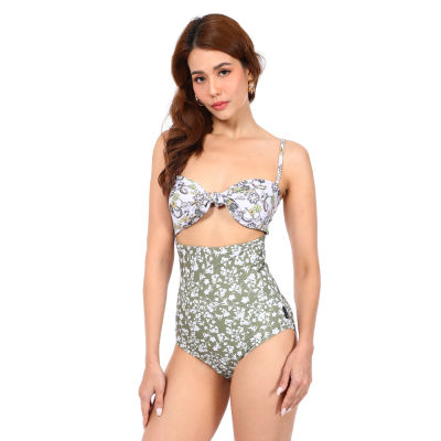 ELLE SWIMWEAR I ชุดว่ายน้ำสตรี แบบวันพีช ONE PIECE เสื้อตัวยาวปิดสะดือ บิกินี่เต็มตัวสายใหญ่ขาเว้าปกติ สีเขียว I E2P1BPJ14201