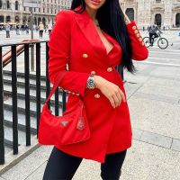 Fashion Blazer for Women Jackets 2023 New Autumn Winter Office Ladies Long Coats Elegant Suit Double Breasted Outerwear