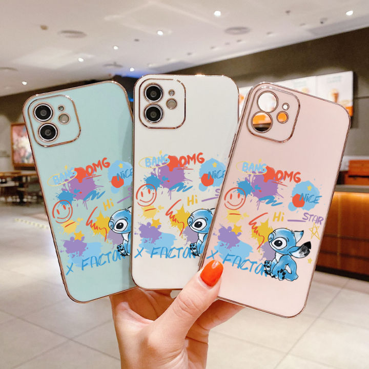 งูสำหรับ-oppo-a59-f1s-การ์ตูนฟรีสายคล้องสติทช์บ้าเคลือบเคสโทรศัพท์ปลอกลวดลายขอบสี่เหลี่ยมเคสโทรศัพท์นุ่มชุบหรูหรา