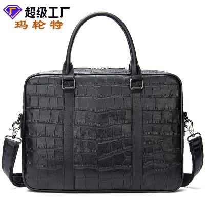 [COD] Marantes new top-layer cowhide large bag multi-functional crocodile briefcase business commuting shoulder Messenger mens