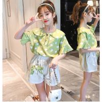 (พร้อมส่ง) ชุดเด็กหญิง เสื้อเขียว+กางเกง ผ้าดีผ้าสวยใส่สบาย