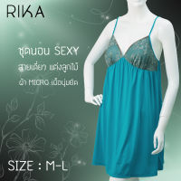 RIKA ชุดนอนเซ็กซี่ ผ้าไมโคร นุ่ม ยืด แต่งลูกไม้สวยงาม  คอวีลึก หลังเว้า GV3789 ชุดนอนไม่ได้นอน ** size M - L**