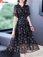 Oversized 6xl Chiffon Floral Midi Dress Women Summer New Boho Robe Elegant Short/Long Sleeve Vestidos Korean Ruffle Neck Dresses