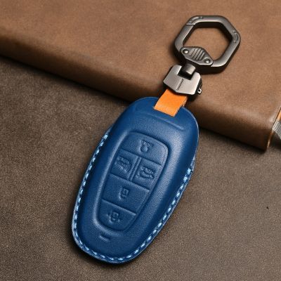 Car Key Cover for Hyundai Santa Fe Tucson 2022 NEXO NX4 Atos Solaris Prime 2021 Keyring Holder Shell Genuine Leather Protector