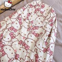 Sanrio Hello Kitty Melody Fashion Sweet Pyjama Set For Women Spring Autumn Oversize New Korean Style Cute Student Home Clothes