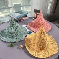 Summer Straw Hat Girl Baby Beach Sun Protection Casual Cap Children Outdoor Sunshade Sunscreen Witch Hats Solid Color Caps H7375