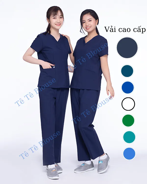 Bộ Scrubs Cổ Tim, Đồng Phục Phẫu Thuật, Spa, Phòng Khám, Bác Sĩ, Điều Dưỡng,  Dược