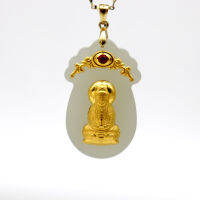 Natural Genuine Hetian Jade Necklace 24K Gold Carved Buddha GuanYin Lucky Blessing Pendants Men Women Feng Shui Amulet Jewelry