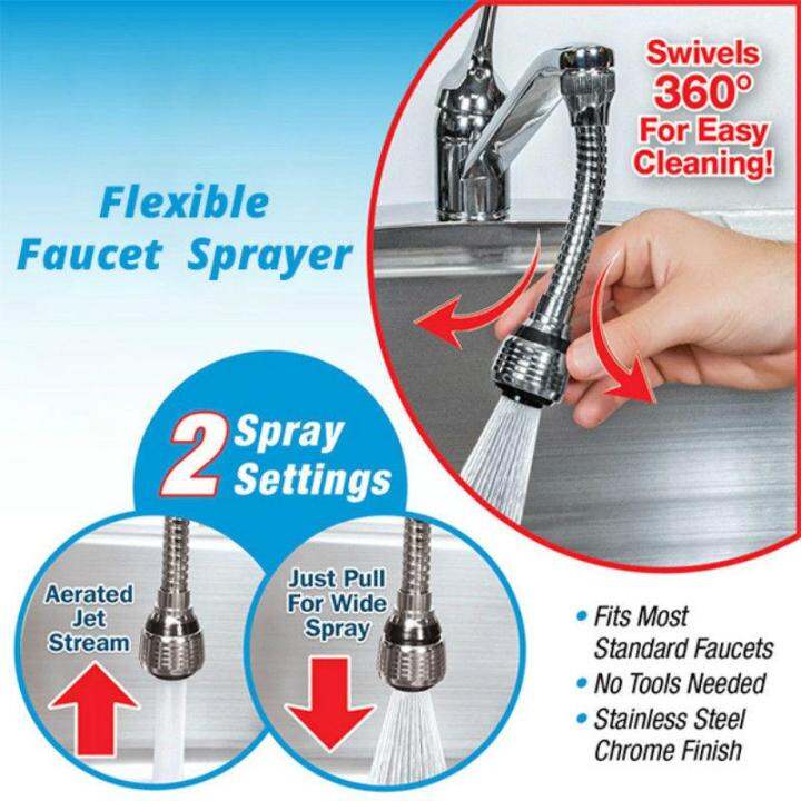 Turbo 360 Flex Sink Faucet Sprayer Flexible Kitchen Double Swivel