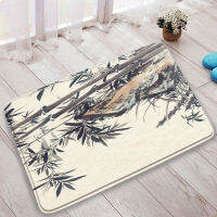 3Pcs Set Chinese Style Landscape Ink Painting Bath Mats Vintage Bamboo Bathroom Flannel Toilet Seat Cover Mat Shower Floor Rugs