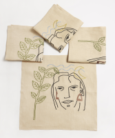 FACE EMBROIDERY NAPKIN - BUTTER YELLOW ผ้าเช็ดปากลินินปักลายหน้าคน