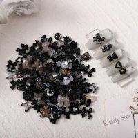 【hot sale】 ❈☞ B50 50pcs Mixed Nail Resin Accessories Diamond DIY White Black Aurora Bow Camellia Nails Art 3D Decorations