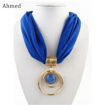 Ahmed Fashion Bohemian Simple O-Round Resin Pendant Scarf Necklace for Women New Design Silk Collar Necklace Jewelry Headbands
