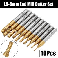 4ขลุ่ยไฮสปีดไทเทเนียมเคลือบ End Mill ตัด6มิลลิเมตรก้าน CNC เราเตอร์ดอกสว่านสำหรับไม้เหล็ก10ชิ้น1.5-6มิลลิเมตรหรือ6ชิ้น2-6มิลลิเมตร