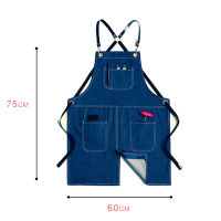 Solid Denim Cafe Shop House Cleaning Women Apron Canvas Master Apron For Kitchen Accessories Cooking Baking Pocket Chef Pinafore