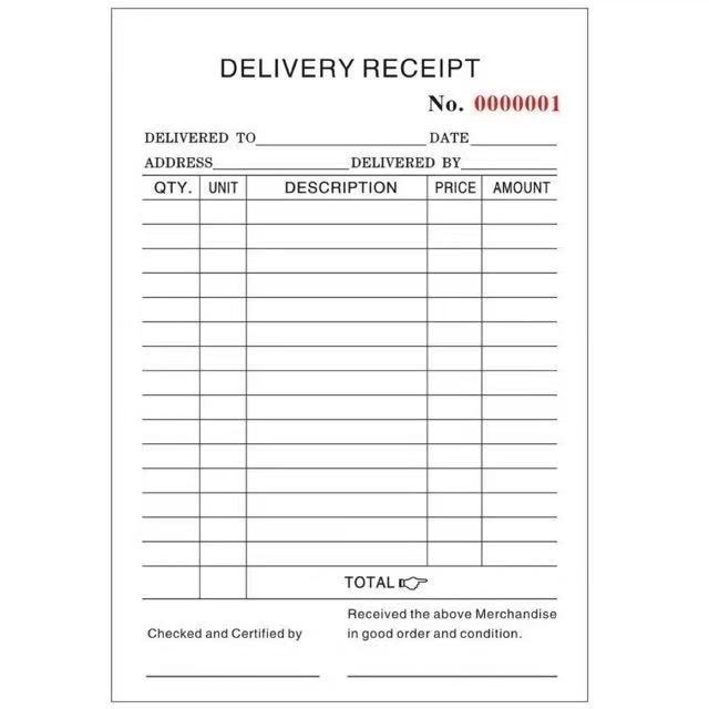 DELIVERY RECEIPT Resibo (vertical) duplicate and triplicate carbon ...