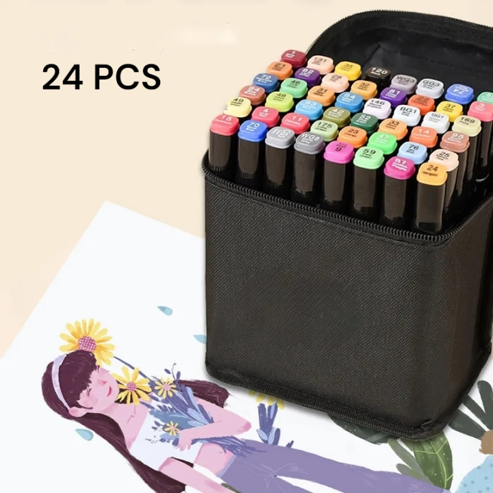 24 Markers Artist Set Set of 24 Marker Pens, Brush & Chisel Twin Dual Tips  Sketch, Ciao, Manga, Anime, Drawing, Book Coloring, Journaling 