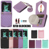 เคสแบบกระเป๋าสตางค์ป้องกัน RFID สำหรับ Samsung Galaxy Z Flip 5 3 4 5G 2023 2022ฝาครอบสายคล้องกันกระแทก2021