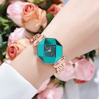 【FEB】 Song di personality polyhedral convex glass diamond watch live hot style ladies fashion luxury light steel band quartz