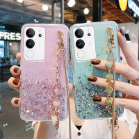 เคสVivo V29 5G การออกแบบเลื่อมใสปลอกซิลิโคนอ่อนนุ่ม Vivo V29 5G ฝาครอบโทรศัพท์พร้อมสายรัดข้อมือน่ารัก