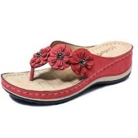 Womens Handmade R Flowers Sandals Comfortable Flat Bottom Round Head Casual Ladies Sandal