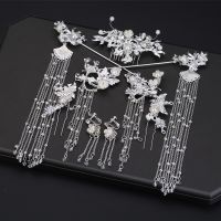 special white Chinese hair accessories women Headpiece Set Costume Tassel Step Shake wedding hair jewelry