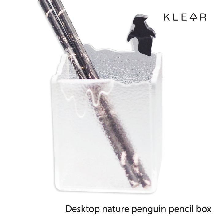 klearobject-desktop-nature-penguin-pencil-box-กล่องใส่ปากกา-กล่องใส่ดินสอ-ที่ใส่เครื่องเขียนตั้งโต๊ะ-กล่องอะคริลิค-กล่องอะคริลิคใส่เครื่องเขียน-อะคริลิค