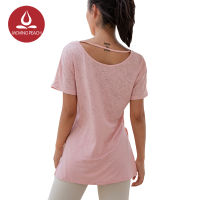 เสื้อยืดกีฬาสตรี Moving Peach Breathable Side Split Yoga Pilates Exercise Top 5 Colors BTT