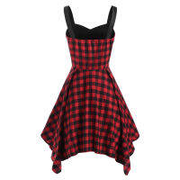 VOGUEANGEL Plus Size Gothic Women Dress Plaid Fit And Flare Handkerchief High Waisted Sleeveless Casual Summer Dress Vestidos