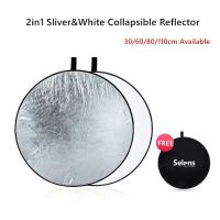 Selens 30/60/110ซม. Handhold Multi พับแบบพกพา Disc Light Reflector สำหรับถ่ายภาพ2in1เงินสีขาว