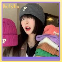 HUISHU P-Letter หมวกถักขนแกะที่อบอุ่น ไหมพรมขนสัตว์เส้นด้าย ฤดูหนาวที่อบอุ่น หมวกถักหมวก แฟชั่นสำหรับผู้หญิง หมวกถักรัดแขน สำหรับผู้ชาย