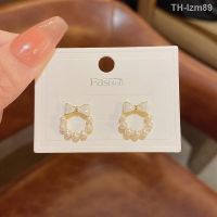 ? เครื่องประดับ S925 silver needle south Korean new cute contracted pearl earring female joker temperament lovely bowknot studs earrings