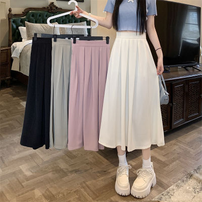 White Pleated Skirt Slimming Skirt Womens Spring And Autumn 2023 New A- Line Skirt Mid-Length High Waist Umbrella Skirt Summer